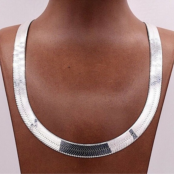 Sterling Silver 10mm Herringbone Necklace, Flat, Snake Unisex - Picture 11 of 13